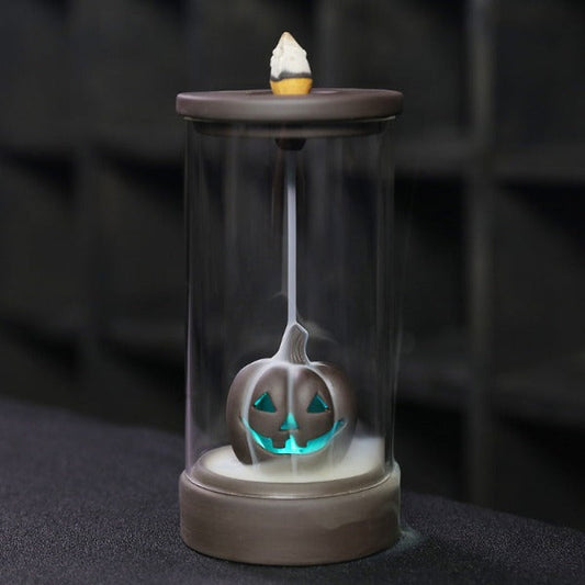 Halloween Pumpkin Color Changing Windproof Backflow Incense Burner With LED Light